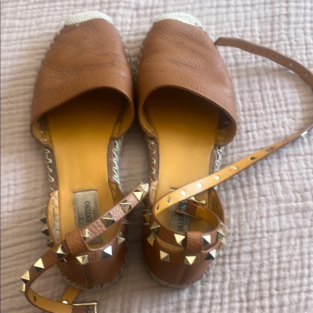 Valentino Brown Espadrilles with Gold Accents
